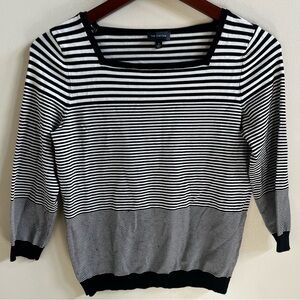 The Limited black/white striped blouse top square neck shirt size small